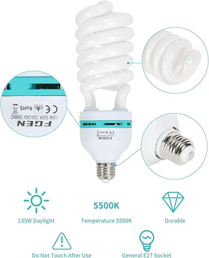 Skytex 2pcs 135W Light Bulb 5500K CFL Daylight Spiral Softbox Lighting Kit Bulb in E27 Socket for Photography Photo