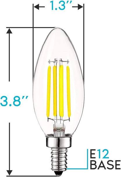 LUXRITE Vintage Candelabra LED Bulb 60W Equivalent, 550 Lumens, 5000K Bright White, LED Chandelier Light Bulbs 5W, Dimmable, Torpedo Tip Clear Glass, Filament Candle Bulbs, E12 Base (6 Pack)