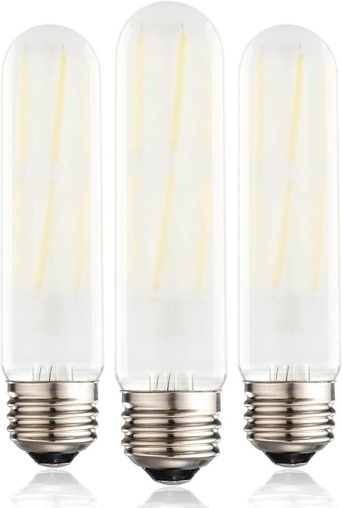 Dimmable T10 Frosted LED Bulbs,6W LED Tubular Edison Bulbs 60 Watt Equivalent,600LM,Daylight 4000K,E26 Medium Base Lamp Bulb for Desk Lamp, Pendant Lights,Cabinet Display Cabinet etc. (3-Pack)