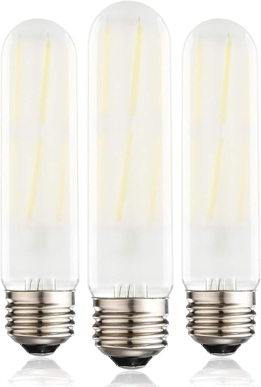 Dimmable T10 Frosted LED Bulbs,6W LED Tubular Edison Bulbs 60 Watt Equivalent,600LM,Daylight 4000K,E26 Medium Base Lamp Bulb for Desk Lamp, Pendant Lights,Cabinet Display Cabinet etc. (3-Pack)