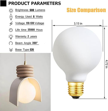 LEOOLS LED Light Bulb G25/G80 Dimmable Flick-Free Matt White 6W Soft White 3000k CRI95 600LM, 60W Equivalent Vintage LED Edison Globe Light Bulb,E26 Standard Base, 4 Pack