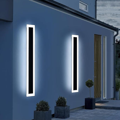 Upgrade Widened 2 Pack Long Outdoor LED Wall Light, 57inch Modern Minimalist Wall Sconces, 3 Color 3000K/4500K/6000K, 50W, IP65 Waterproof, Black Exterior Lighting Fixture for Patio, Garden, Garage