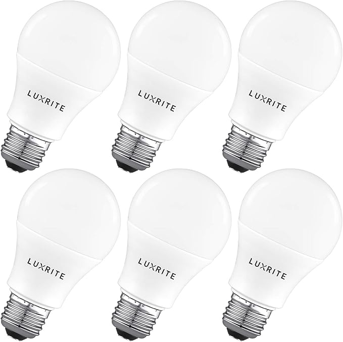 LUXRITE A19 LED Light Bulb 100W Equivalent, 4000K Cool White Non-Dimmable, 1600 Lumens, Standard LED Bulb 15W, E26 Medium Base, UL Listed, Perfect for Table Lamps and Home Lighting (6 Pack)