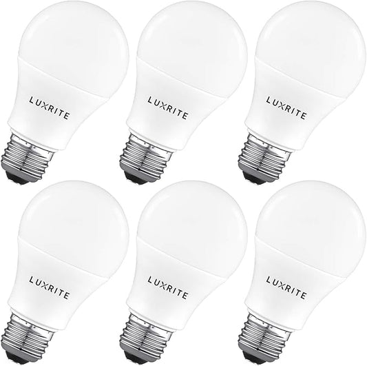 LUXRITE A19 LED Light Bulb 100W Equivalent, 4000K Cool White Non-Dimmable, 1600 Lumens, Standard LED Bulb 15W, E26 Medium Base, UL Listed, Perfect for Table Lamps and Home Lighting (6 Pack)