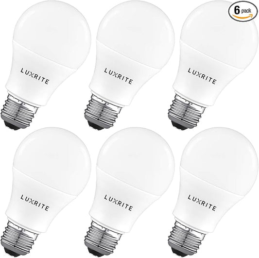 LUXRITE A19 LED Light Bulb 100W Equivalent, 2700K Warm White Non-Dimmable, 1600 Lumens, Standard LED Bulb 15W, E26 Medium Base, UL Listed, Perfect for Table Lamps and Home Lighting (6 Pack)