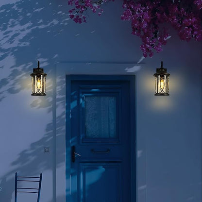 Treekee Outdoor Light Fixture Wall Mount, Modern Exterior Wall Sconce with Seeded Glass & E26 Sockets for Front Porch, Farmhouse Rustic Black Wall Lantern Lamp for Patio Garage Home Yard