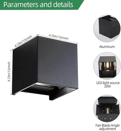 Wrasse 2 Pack Outdoor Wall Sconces 20W Modern Proch Lights120v Exterior Lighting Fixtures 6500k Black Garage Corridor Light Wall Mounted Lamp for Outside House Front