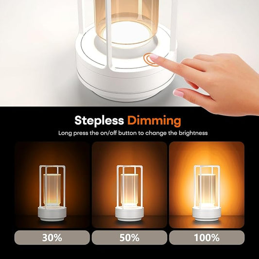 Portable Table Lamp for Indoor/Outdoor, Rechargeable Cordless Desk Lamp with Touch Sensor, 3 Way Dimmable Suitable for Bars/Cafes/Restaurants/Bedrooms/Camping Sites (White)