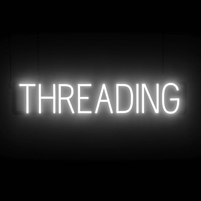 SpellBrite THREADING Sign | Beauty-Related Sign with Neon Look, White LED Light Source | 33.0" x 6.3"