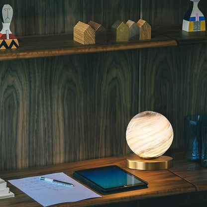 Bedside Table Lamp Gold Desk Lamp Reading Lamp with Handblown Glass Globe Shade, Plug in Table Desk Lamp for Bedroom Office Library Study Room