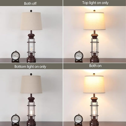 Table Lamps for Living Room Set of 2, 28" Tall Farmhouse Table Lamp with Oil Rubbed Bronze Finish, Bedroom Lamps for Nightstand with White Oatmeal Lampshade, 4 Bulbs Included