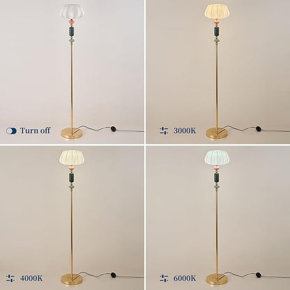 Floor Standing Tall Lamp Imitated Silk White Shade Floor Lamp with Plug Switch Button for Living Room Bedroom Home Office