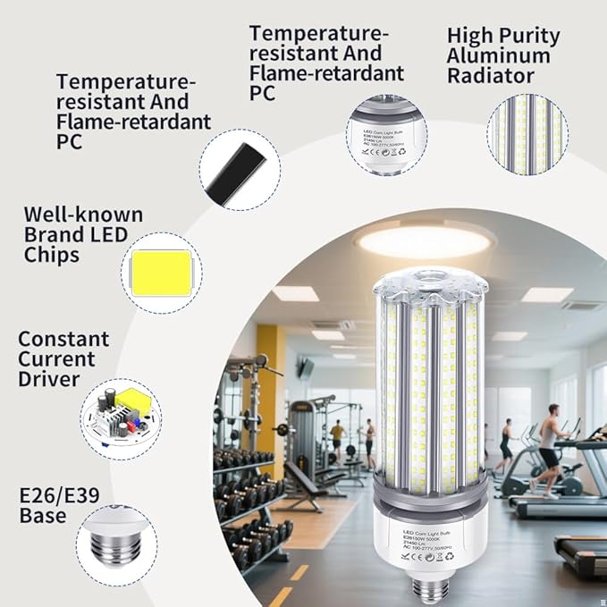 150W LED Corn Light Bulbs 2 Pack, AC110-277V, E26/E39 Base, 21450LM, Cob Bulb 5000K Daylight White Commercial Grade Corn Lights for Warehouse Parking Lots High Bay Street Light