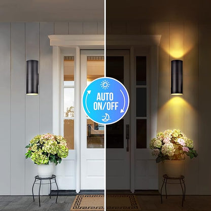 wowlite Dusk to Dawn Outdoor Light Fixture, Up and Down Lights Outdoor Lights for House, Waterproof Modern Cylinder Black Exterior Lighting Fixtures for Front Door Garage ETL Listed, 2 Pack