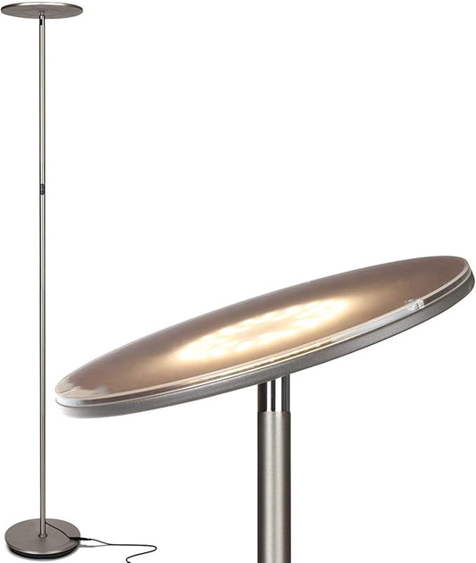 Brightech Sky Flux Dimmable LED Floor Lamp – Super Bright Floor Lamp with 3 Light Modes for Living Room, Office – Torchiere Standing Touch-Lamp, Tall Torch Lamp for Bedroom & Reading - Nickel
