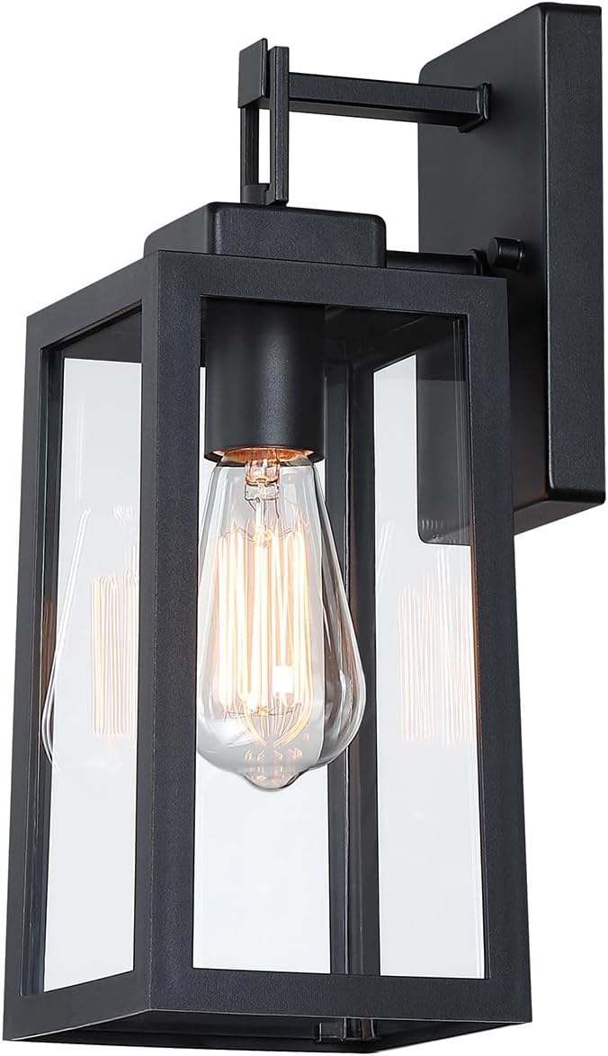 2 Pack Outdoor Wall Light - 14 Inch Exterior Wall Sconce for House, Outdoor Black Wall Lantern for Garage&Patio Front Door, Outside Porch Light Fixture with Glass Shade