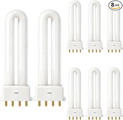 8 Pcs FLS/E9W 6400K Camping Lantern Bulb, Suitable for Coleman Lantern, Rayovac F9w-1, F9W-2, Satco S8365, Kandolite 96500, CFSE/841, CFDS/E/841 and Ozark Trail, 4 Pin 2G7 Base, Bright & Stable Light