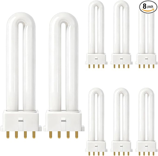 8 Pcs FLS/E9W 6400K Camping Lantern Bulb, Suitable for Coleman Lantern, Rayovac F9w-1, F9W-2, Satco S8365, Kandolite 96500, CFSE/841, CFDS/E/841 and Ozark Trail, 4 Pin 2G7 Base, Bright & Stable Light