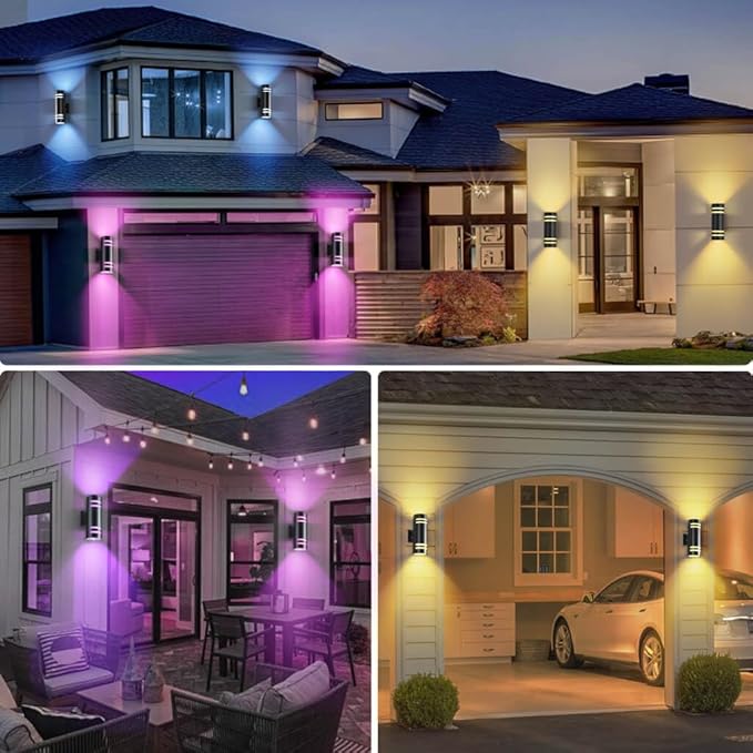 SHIMR Modern RGBCW Outdoor Wall Lights 2 Pack, Color Changing Outdoor Sconce Lights with APP Control, Black Cylinder Exterior Lighting Fixtures Aluminum Up Down Outside Lights for House [ETL Listed]
