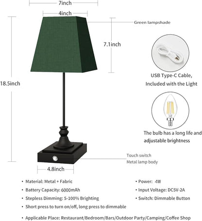 Rechargeable LED Table Lamps with Stepless Touch Control,Black Cordless Lamp for Living Room&Bedside&Patio&Shower,Small Desk Lamp(6000mAH Battery),2 Pack for Home Decor,Best Gifts for Family