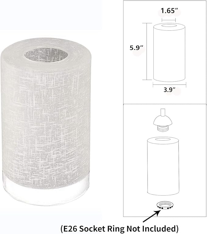3-Pack White Linen Frosted Glass Lamp Shade, Glass Shade Covers Replacements for Light Fixtures, 1.65 Inch Fitter Globes Lampshades for Chandelier Wall Sconces Pendant Lights Bath Vanity Lights