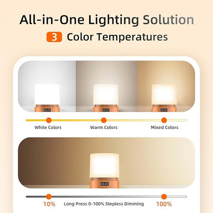 Nursery Night Light with Clock for Kids, Touch Lamp Bedside Desk Lamp, Portable Breastfeeding Night Lamp for Baby, 3 Color Stepless Dimming Up for Restaurant,Bedroom,Rechargeable (Orange)