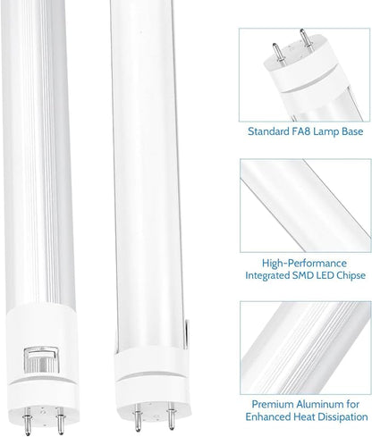 LightingWill LED T8 Light Tube 2FT, Natural White 4000K, Dual-End Powered Ballast Bypass, 1000Lumens 10W 4W Fluorescent Equivalent, Frosted Cover, AC85-265V Lighting Tube Fixtures, 1 Pack