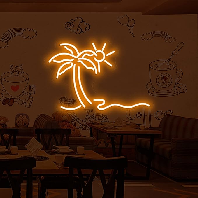 Palm Tree Shaped Neon Night Light Green Neon Signs USB Hanging Wedding Sign Novelty Wall Decorative Neon Signs for Birthday Christmas Party Kids Room Living Room Bedroom, 17 * 11.8 inches