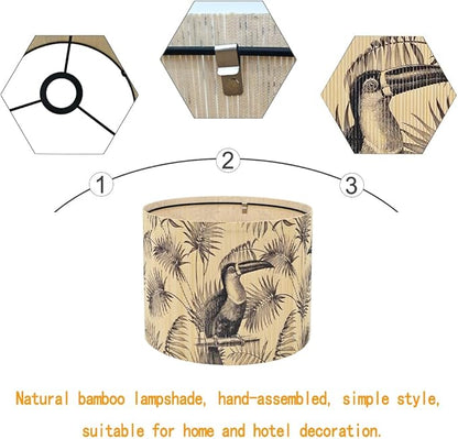 Bamboo Lampshade With Tropical Plants green floral Design, Suitable For Floor Lamps And Desk Lamps, Art deco, Rustic And Elegant, Groovy Unique(11.8 * 9Inch) (Toucan)