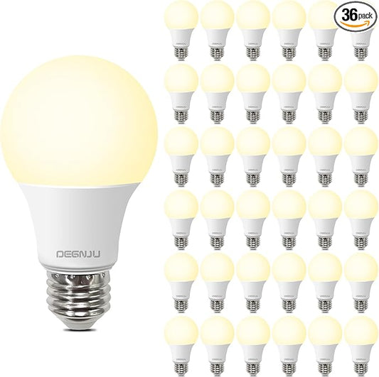 DEGNJU 36 Pack LED Light Bulbs Soft White 2700K, 60 Watt Equivalent LED Bulbs, A19 Standard Bulbs, 800 LM, 15000 Hours, E26 Base, Non-Dimmable, 8W White LED Bulbs for Bedroom Living Room