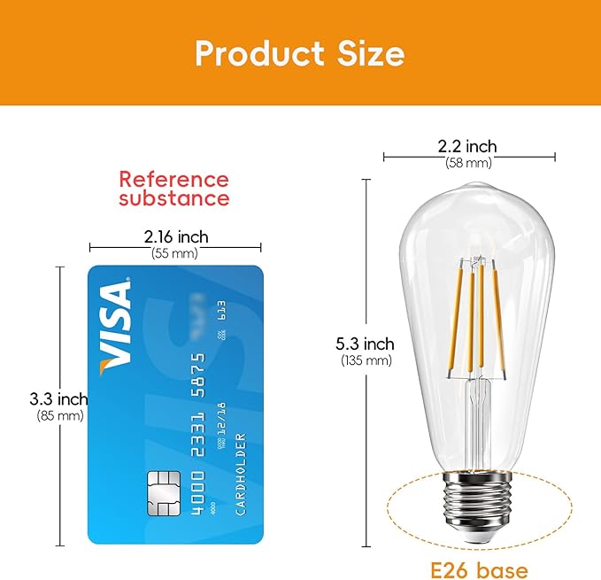 Jensense Edison LED Light Bulbs 8Watt Dimmable, 2700K Warm White, E26 Base, 60watt Equivalent, Vintage Bulbs 800lm CRI 90 Clear Glass, 96 Pack