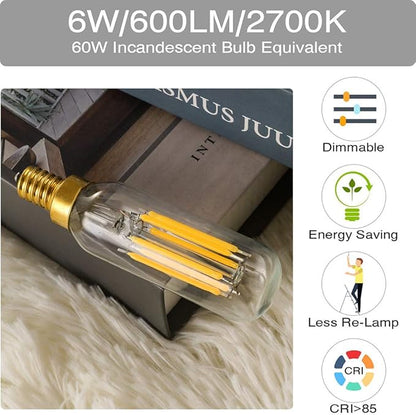 XININSUN T6 LED Bulb Dimmable 6W Equal Warm White 2700K T6 T25 E12 Candelabra Led Light Bulb 60 watt for Chandeliers,Ceiling Fan,Wall sconces AC120V 600LM e12 Led Bulb 6Pack