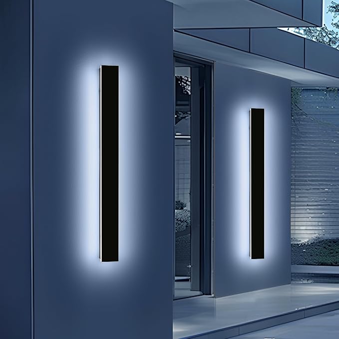 Mikeru 47.2" 2Pack Outdoor Wall Sconce 6000K Cool White - IP65 Waterproof Black Exterior Light, Hardwired Wall Mounted Fixture for Porch, Patio & Entryway | Non-Dimmable Weatherproof Design
