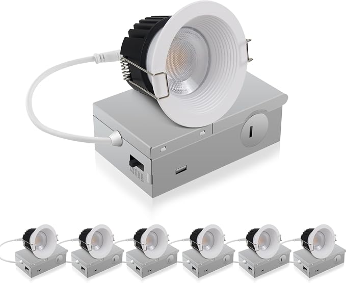Adetu 3 Inch 5CCT Anti-Glare LED Downlight with Junction Box, 2700K/3000K/4000K/5000K Selectable,CRI90+, 12W COB, 1160LM, IP65 Waterproof, Dimmable-ETL and Energy Star Certified (White, 6 Pack)