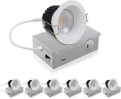 Adetu 3 Inch 5CCT Anti-Glare LED Downlight with Junction Box, 2700K/3000K/4000K/5000K Selectable,CRI90+, 12W COB, 1160LM, IP65 Waterproof, Dimmable-ETL and Energy Star Certified (White, 6 Pack)