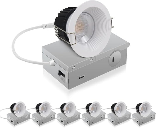 Adetu 3 Inch 5CCT Anti-Glare LED Downlight with Junction Box, 2700K/3000K/4000K/5000K Selectable,CRI90+, 12W COB, 1160LM, IP65 Waterproof, Dimmable-ETL and Energy Star Certified (White, 6 Pack)