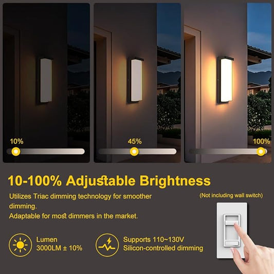 Sytmhoe Modern 2Pack Outdoor Wall Light Fixture,16in 10%-100% Dimming LED Porch&Patio Wall Light Fixture,3000K Black Exterior Sconce Light Mounted for House Garage Porch Courtyard(2Packs)