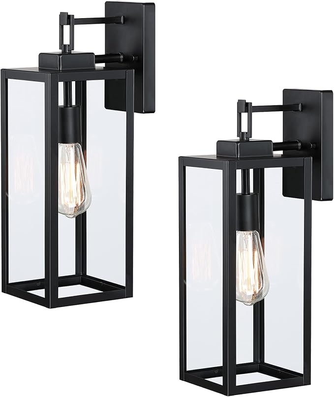 2 Pack Large Outdoor Wall Sconce, 18 Inch Black Wall Lantern Large Size Porch Light for House Outside Wall Light Fixture for Garage, Patio Light with with Glass Shade, E26 Socket