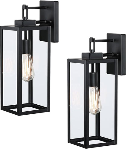 2 Pack Large Outdoor Wall Sconce, 18 Inch Black Wall Lantern Large Size Porch Light for House Outside Wall Light Fixture for Garage, Patio Light with with Glass Shade, E26 Socket