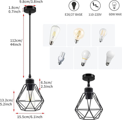 jose2015 Farmhouse Cage Pendant Lights Ceiling Hanging Light Fixture Small Pendant Lighting E26 Socket for Kitchen Island Dining Room Bar Cafe,UL Listed, 2Pack