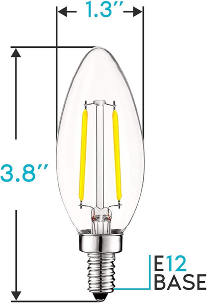 LUXRITE 4W Vintage Candelabra LED Bulbs Dimmable, 400 Lumens, 5000K Bright White, LED Chandelier Light Bulbs 40W Equivalent, Clear Glass, Filament Candle Bulb, UL Listed, E12 Base (16 Pack)
