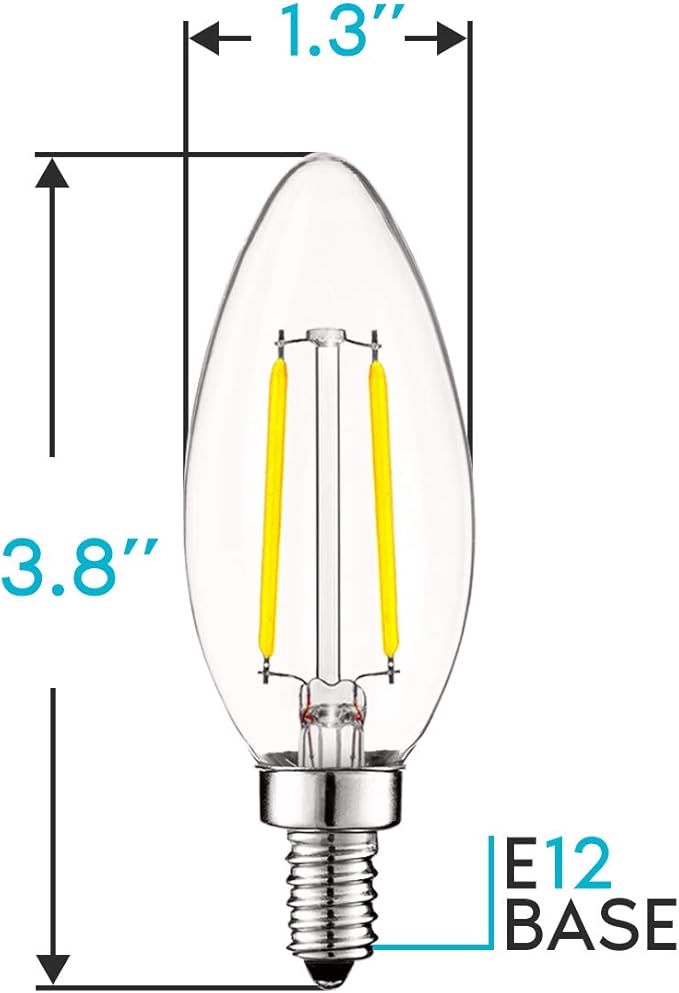 LUXRITE 4W Vintage Candelabra LED Bulbs Dimmable, 400 Lumens, 5000K Bright White, LED Chandelier Light Bulbs 40W Equivalent, Clear Glass, Filament Candle Bulb, UL Listed, E12 Base (6 Pack)