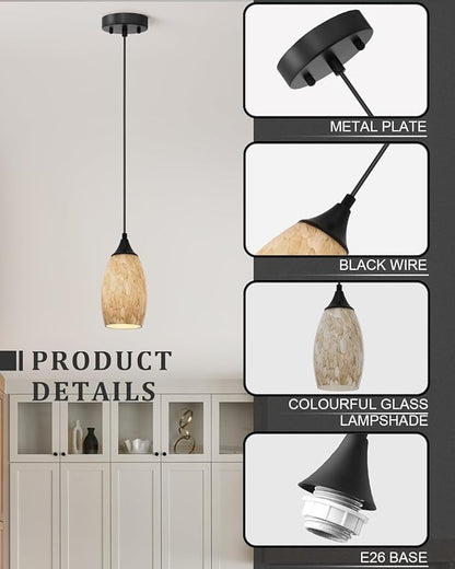 ANYLOVE Vintage Art Brown Pendant Lighting,1-Pack Hand Glass Hanging Light Fixture,Adjustable Cord for Kitchen,Hallway,Dining Room