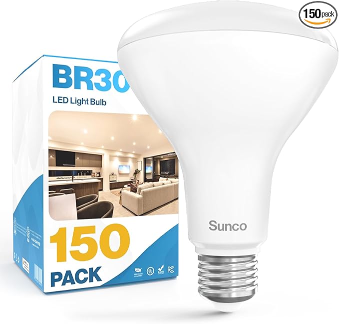 Sunco 150 Pack BR30 Light Bulbs LED, Recessed Can Light Bulbs, Indoor Flood Bulb, 850 LM, 11W (65W Equivalent), 4000K Cool White, Dimmable, E26 Base, for Home, Kitchen, Bedroom UL.