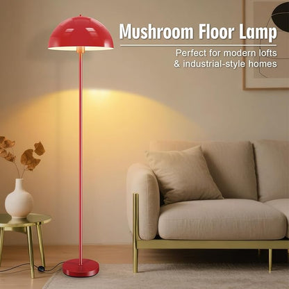 Industrial Floor Lamp, Red Floor Lamp for Living Room, 66Inch Tall Modern Standing Lamp, Stand Up Lamp with Metal Dome Shade, Mid Century Corner Reading Lamp for Bedroom Office Nursery Room, NO BULB