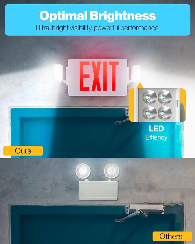Sunco 12 Pack Exit Signs With Emergency Lights, Two Adjustable LED Lights With Backup Battery, Red, 94V-0 Fire Resistant, 120-277V, Wall Or Ceiling Mount, Commercial Grade UL.