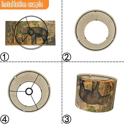 Bamboo Drum Lamp shade for table lamps and floor lamps With Tropical Colorful Animals Design, Art Deco, Rustic And Retro, Groovy Unique(size 11.8 Inch) (elephant)