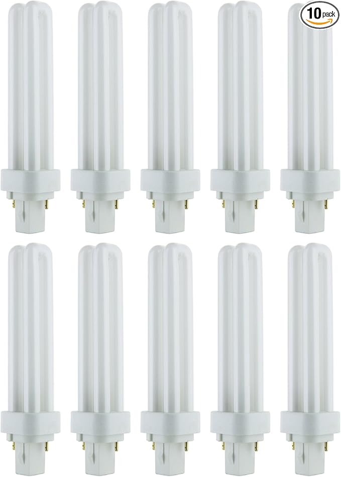 Sunlite PLD18/SP35K Compact Fluorescent Double U-Shaped Twin Tube Bulb, 18 Watts, 2-Pin G24d2 Base, 1080 Lumens, 3500K Neutral White, 80 CRI, 10 Pack