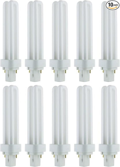 Sunlite PLD18/SP35K Compact Fluorescent Double U-Shaped Twin Tube Bulb, 18 Watts, 2-Pin G24d2 Base, 1080 Lumens, 3500K Neutral White, 80 CRI, 10 Pack