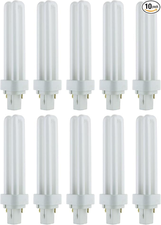 Sunlite PLD18/SP35K Compact Fluorescent Double U-Shaped Twin Tube Bulb, 18 Watts, 2-Pin G24d2 Base, 1080 Lumens, 3500K Neutral White, 80 CRI, 10 Pack
